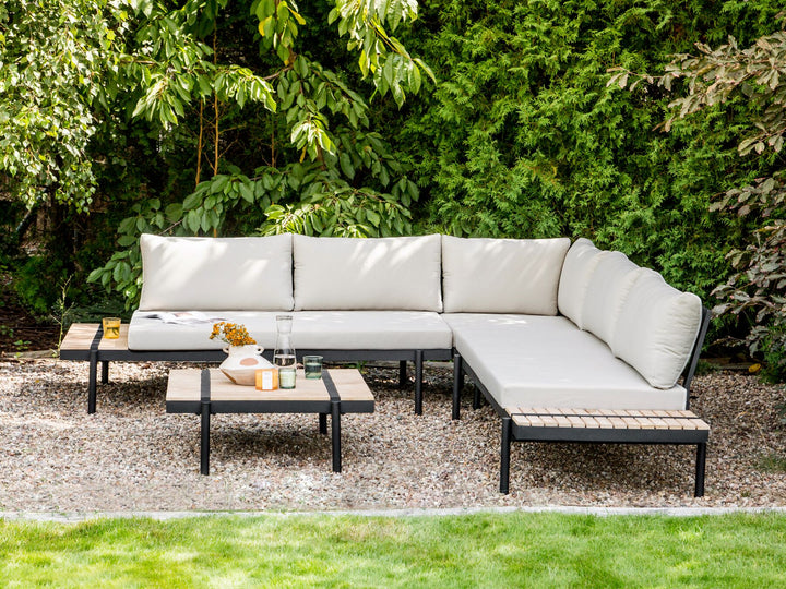 Bellariva Garden Corner Sofa with Table 5 Seater Eucalyptus Wood Off-White
