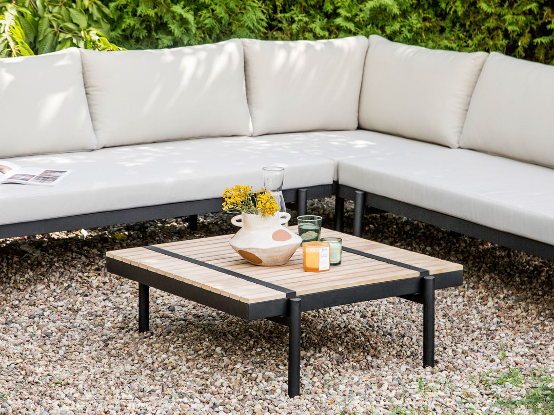 Bellariva Garden Corner Sofa with Table 5 Seater Eucalyptus Wood Off-White