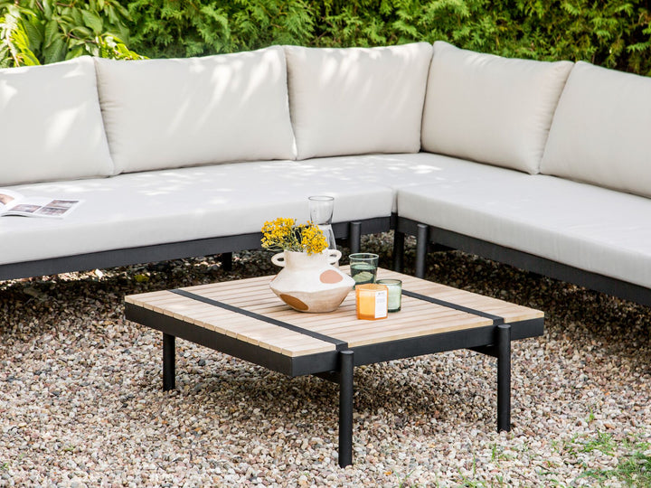 Bellariva Garden Corner Sofa with Table 5 Seater Eucalyptus Wood Off-White