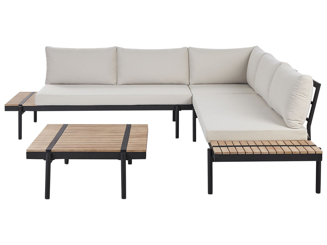 Bellariva Garden Corner Sofa with Table 5 Seater Eucalyptus Wood Off-White