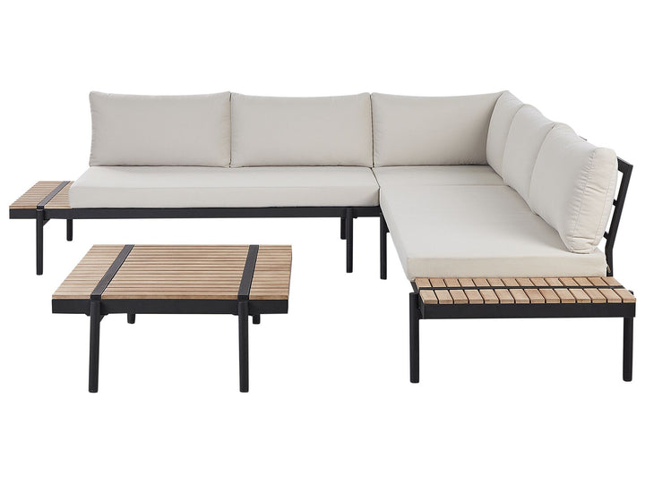 Bellariva Garden Corner Sofa with Table 5 Seater Eucalyptus Wood Off-White