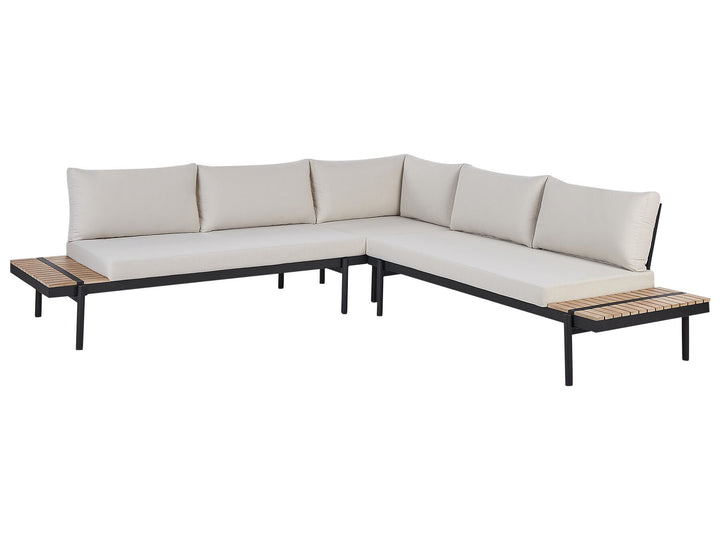 Bellariva Garden Corner Sofa with Table 5 Seater Eucalyptus Wood Off-White