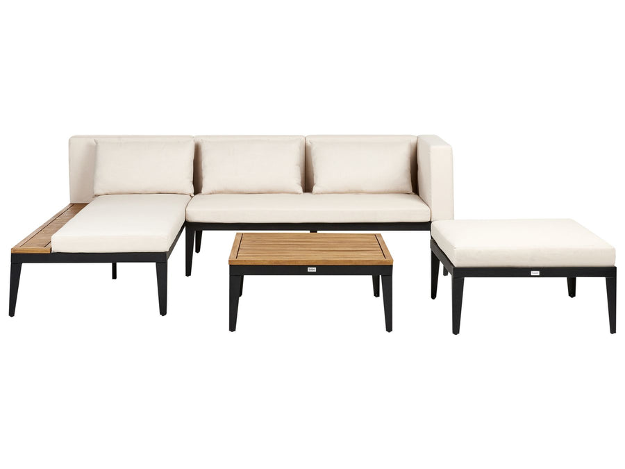 Bracciano Garden Lounge Set with Table and Ottoman 3 Seater Right Hand Certified Acacia Wood Light Beige