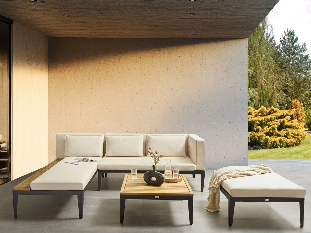 Bracciano Garden Lounge Set with Table and Ottoman 3 Seater Right Hand Certified Acacia Wood Light Beige