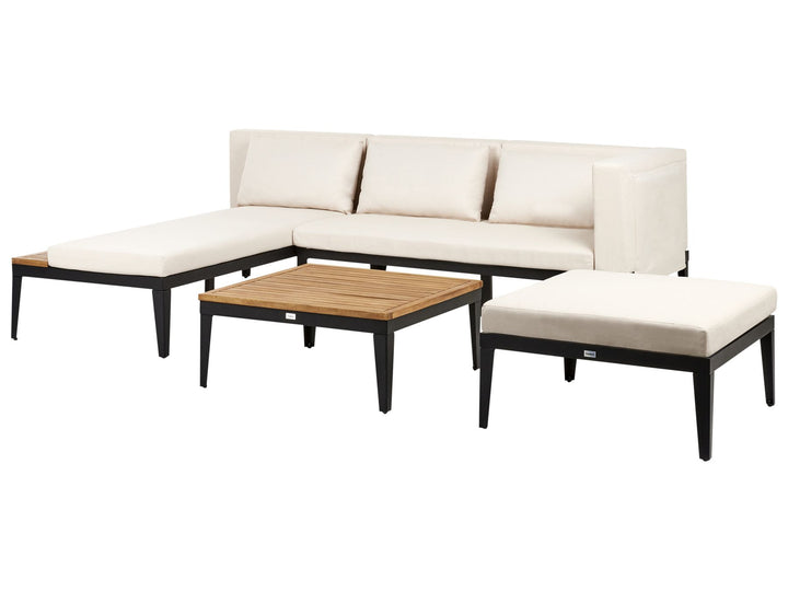 Bracciano Garden Lounge Set with Table and Ottoman 3 Seater Right Hand Certified Acacia Wood Light Beige