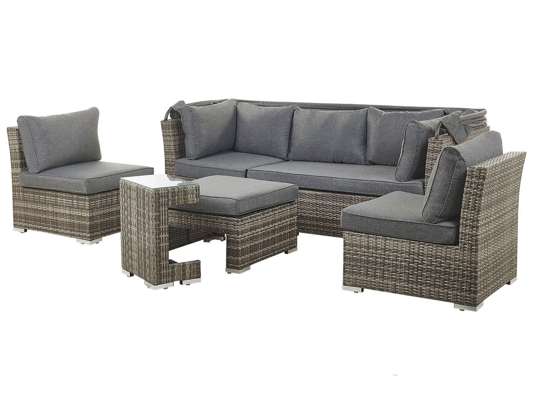 Corte Garden Lounge Set with Table 6 Seater Modular PE Rattan Dark Brown