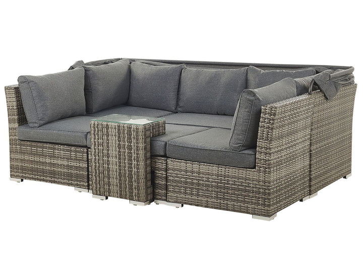 Corte Garden Lounge Set with Table 6 Seater Modular PE Rattan Dark Brown