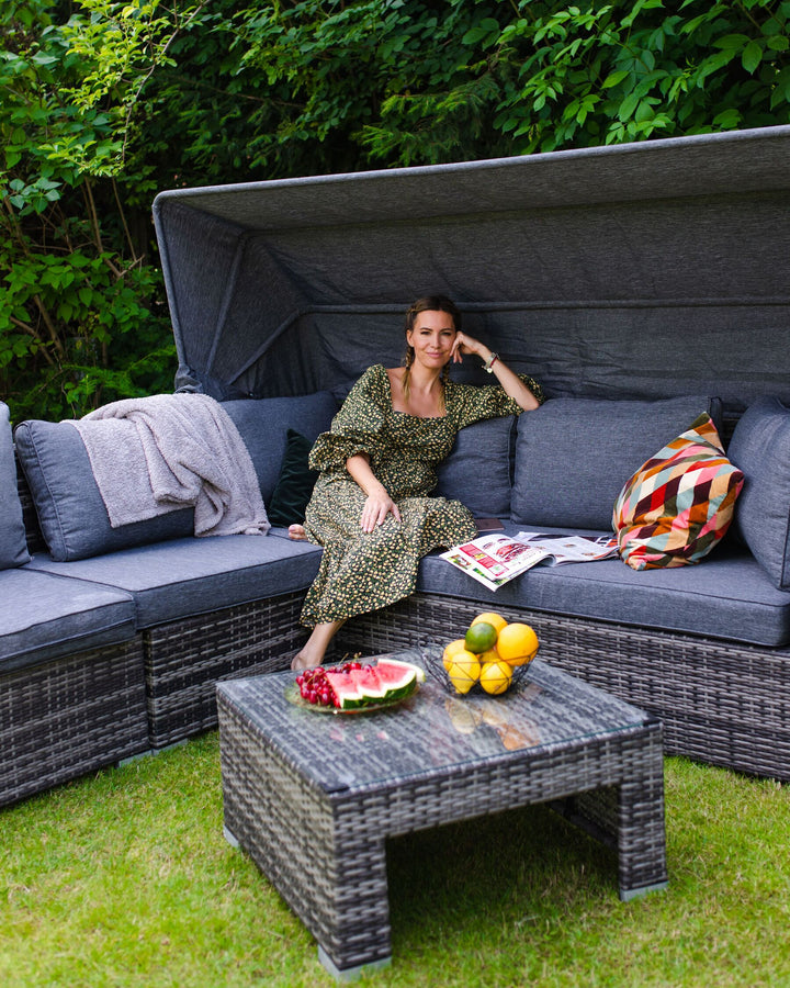Corte Garden Lounge Set with Table 6 Seater Modular PE Rattan Dark Brown