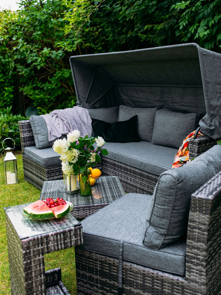Corte Garden Lounge Set with Table 6 Seater Modular PE Rattan Dark Brown