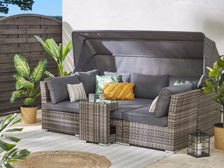 Corte Garden Lounge Set with Table 6 Seater Modular PE Rattan Dark Brown