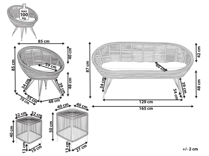 Maratea/Cesenatico Garden Lounge Set with Table 3 Seater Rattan Natural