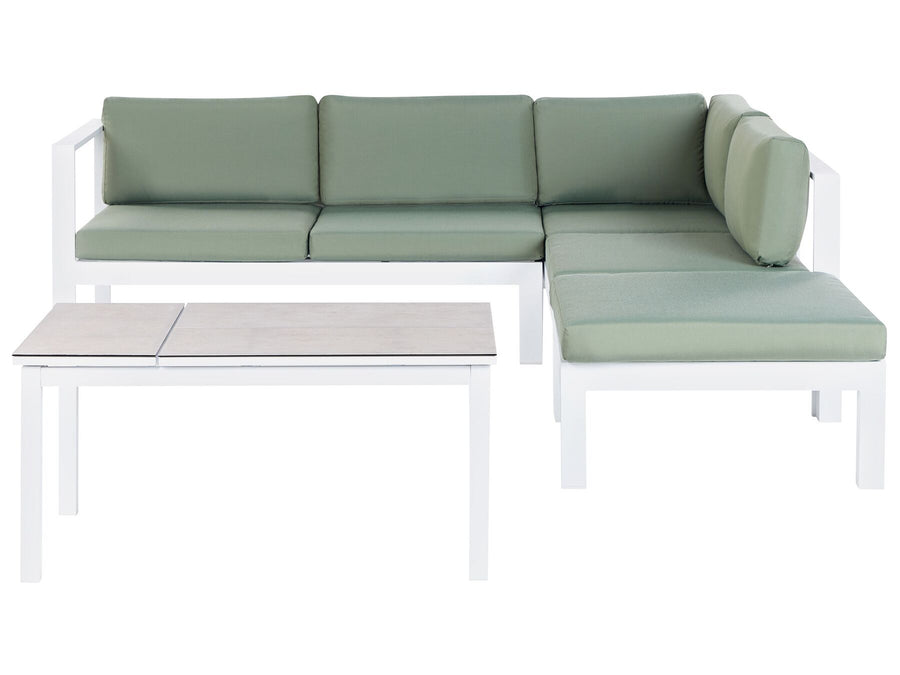 Messina Garden Corner Sofa with Table 5 Seater Left Hand Metal Green