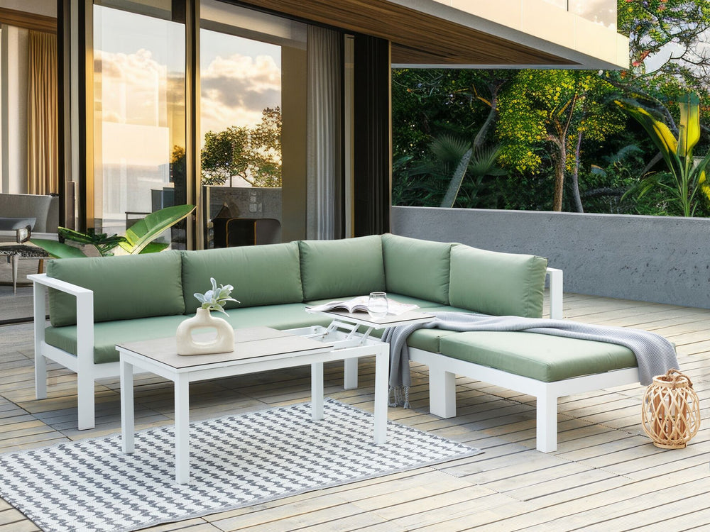 Messina Garden Corner Sofa with Table 5 Seater Left Hand Metal Green