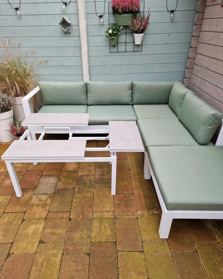 Messina Garden Corner Sofa with Table 5 Seater Left Hand Metal Green