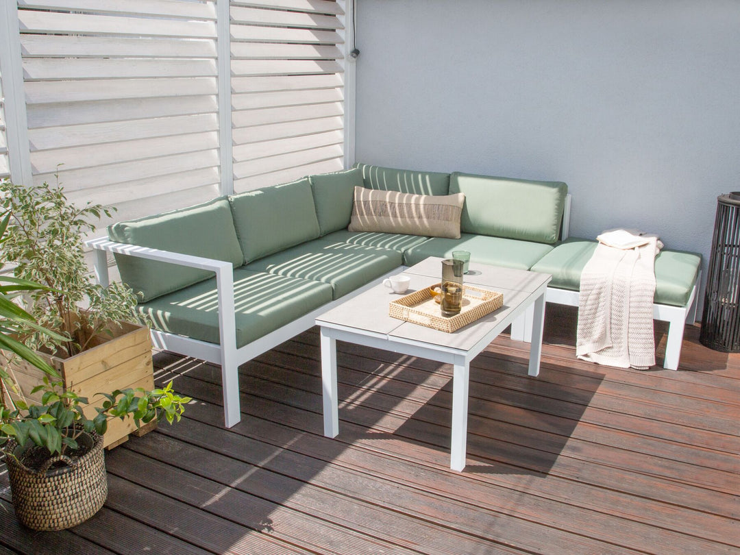 Messina Garden Corner Sofa with Table 5 Seater Left Hand Metal Green