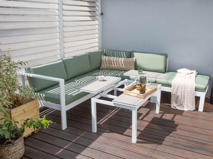 Messina Garden Corner Sofa with Table 5 Seater Left Hand Metal Green