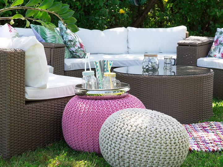 Severo Garden Lounge Set with Table 9 Seater PE Rattan Brown