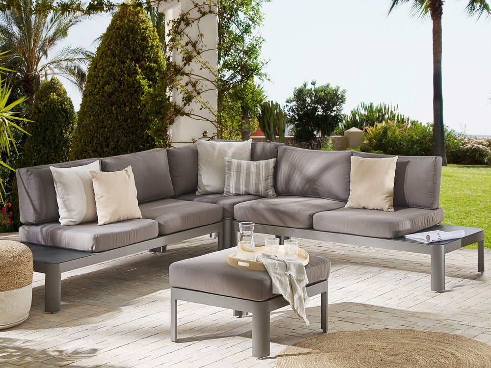Ferentino Garden Corner Sofa with Ottoman 5 Seater Metal Grey