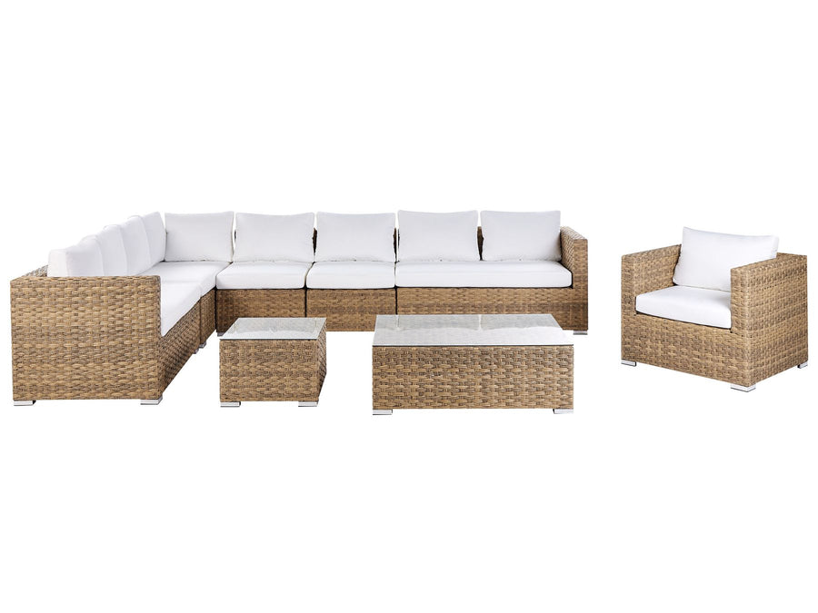 Xxl Garden Lounge Set with Table 8 Seater Right Hand Modular PE Rattan Light Brown