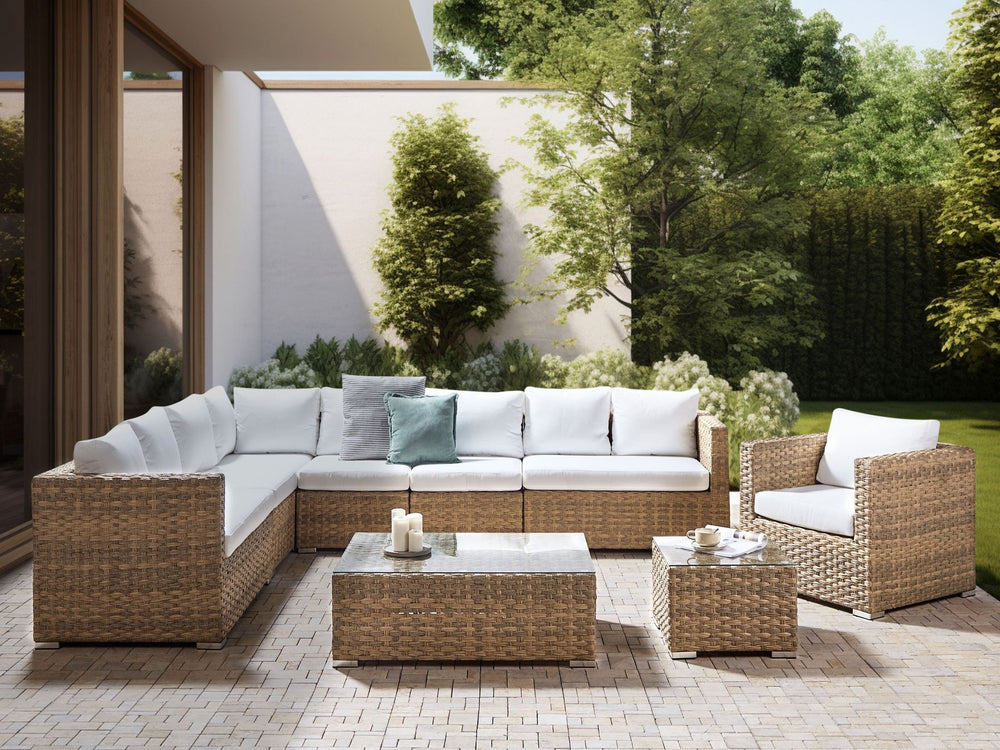 Xxl Garden Lounge Set with Table 8 Seater Right Hand Modular PE Rattan Light Brown