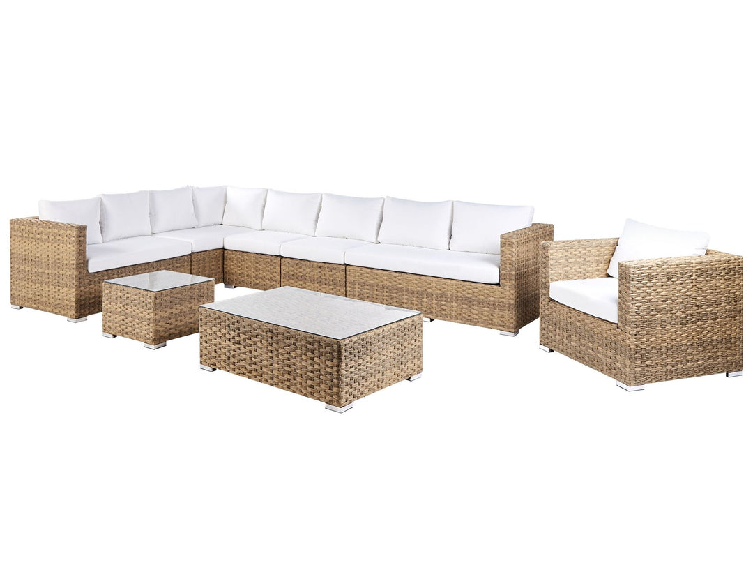 Xxl Garden Lounge Set with Table 8 Seater Right Hand Modular PE Rattan Light Brown