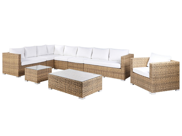 Xxl Garden Lounge Set with Table 8 Seater Right Hand Modular PE Rattan Light Brown