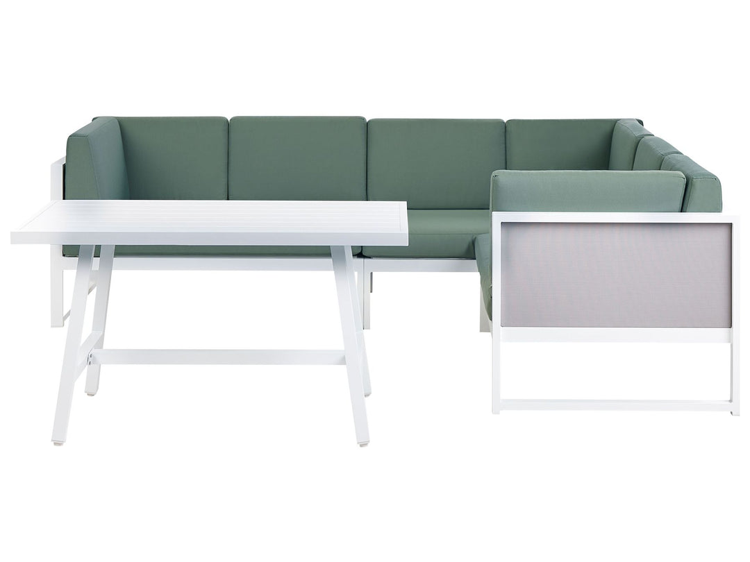 Castella/Fratte Garden Corner Sofa with Table 6 Seater Left Hand Metal Green