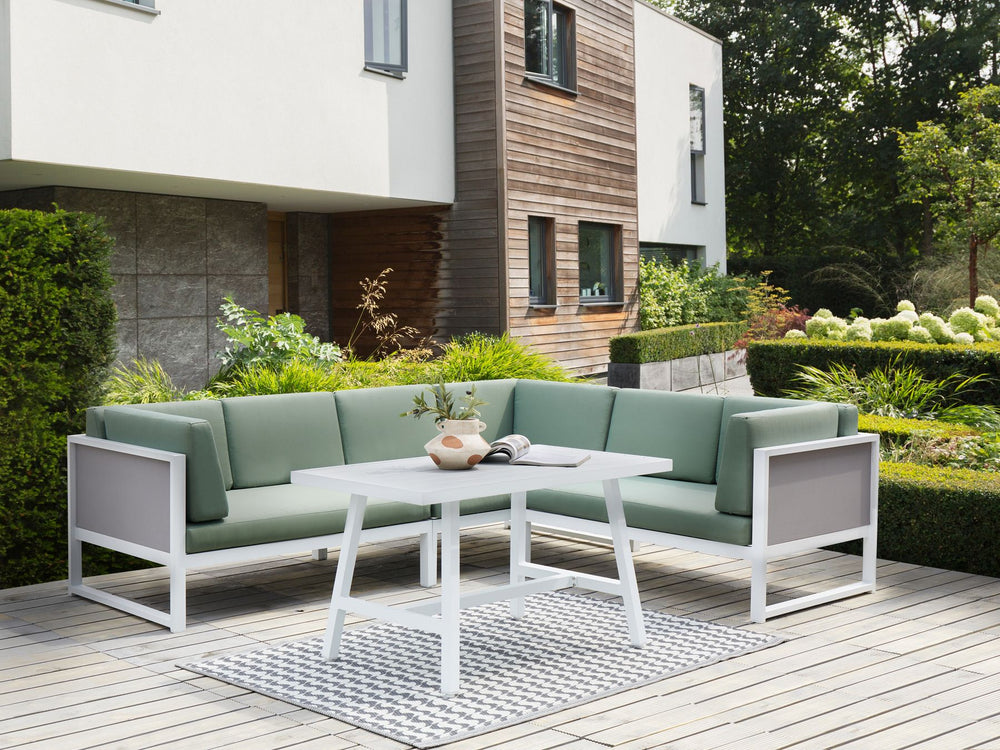 Castella/Fratte Garden Corner Sofa with Table 6 Seater Left Hand Metal Green