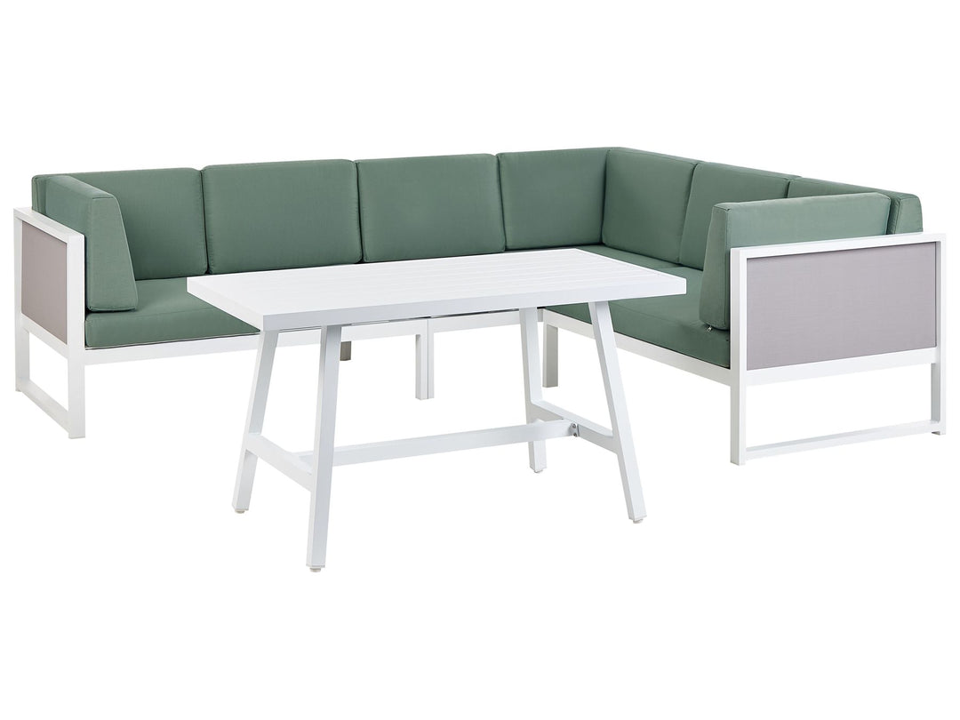 Castella/Fratte Garden Corner Sofa with Table 6 Seater Left Hand Metal Green