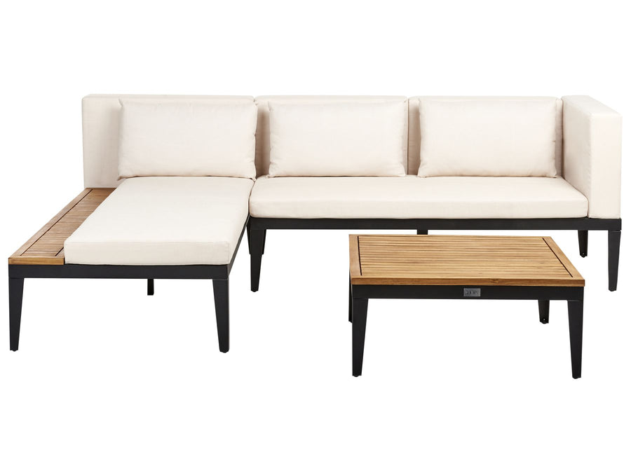 Bracciano Garden Corner Sofa with Table 3 Seater Right Hand Certified Acacia Wood Light Beige
