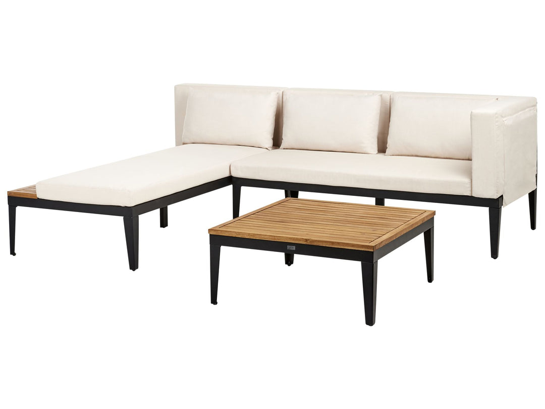 Bracciano Garden Corner Sofa with Table 3 Seater Right Hand Certified Acacia Wood Light Beige