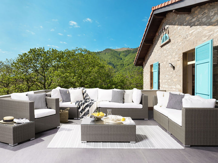 Maestro Pe Garden Lounge Set with Table 8 Seater Modular Rattan Taupe