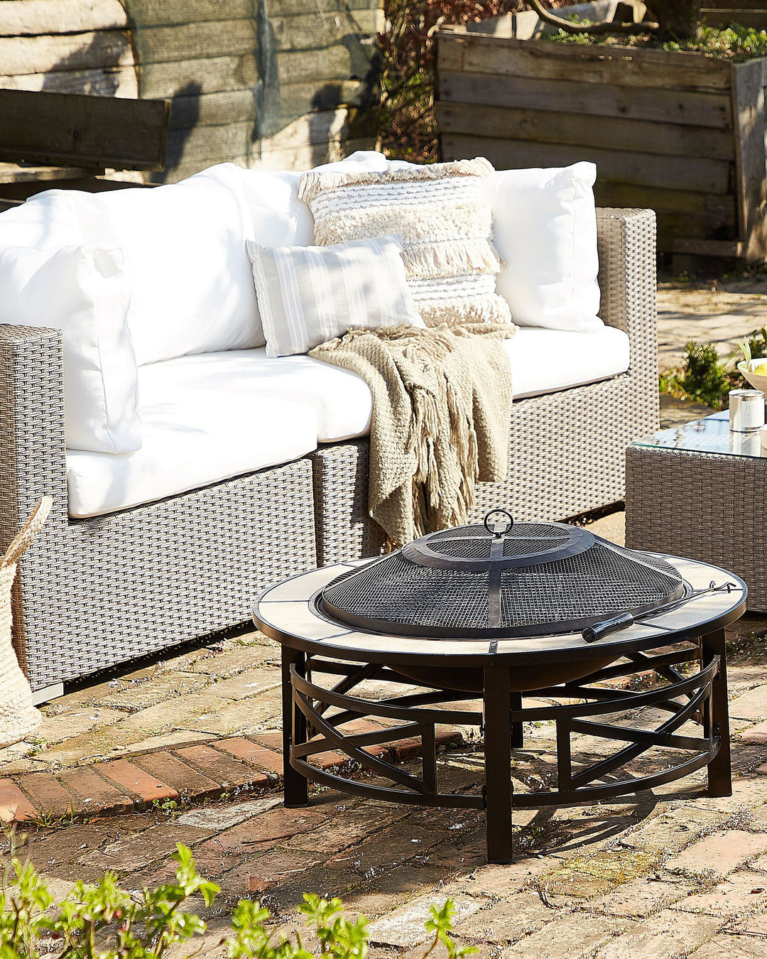 Maestro Pe Garden Lounge Set with Table 8 Seater Modular Rattan Taupe