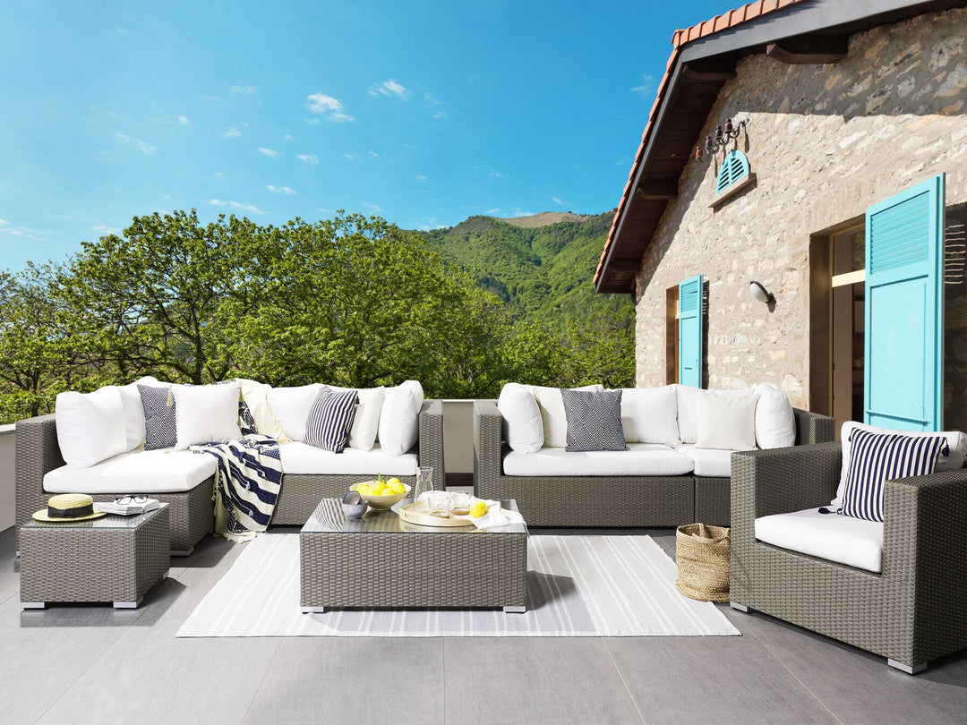 Maestro Pe Garden Lounge Set with Table 8 Seater Modular Rattan Taupe