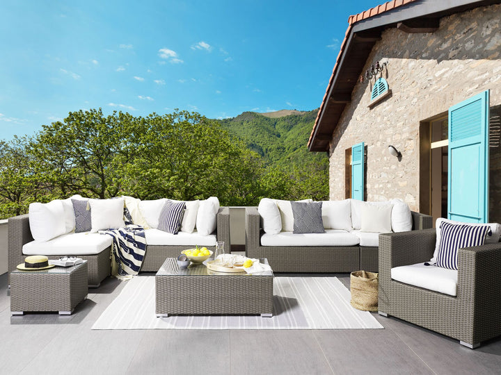Maestro Pe Garden Lounge Set with Table 8 Seater Modular Rattan Taupe