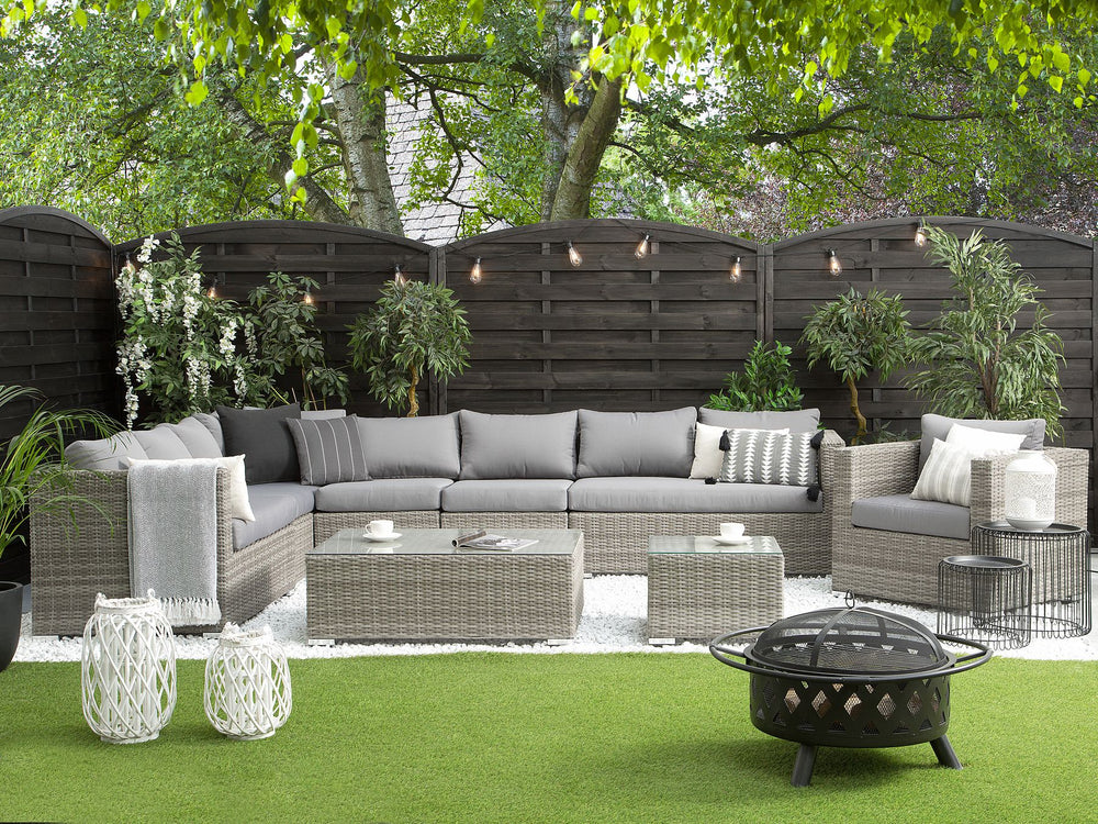 Xxl Garden Lounge Set with Table 8 Seater Right Hand Modular PE Rattan Grey