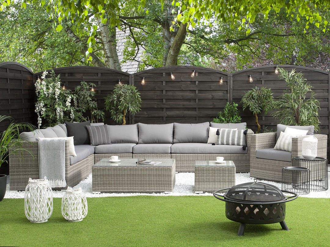 Xxl Garden Lounge Set with Table 8 Seater Right Hand Modular PE Rattan Grey