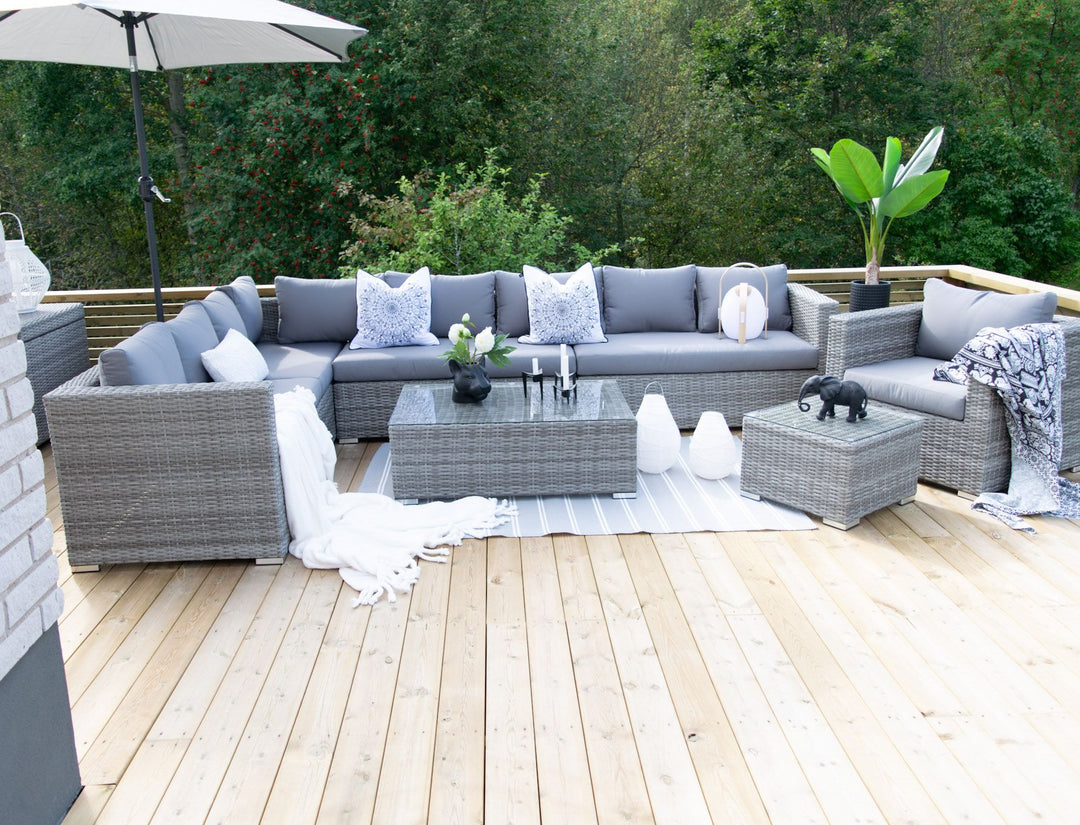 Xxl Garden Lounge Set with Table 8 Seater Right Hand Modular PE Rattan Grey