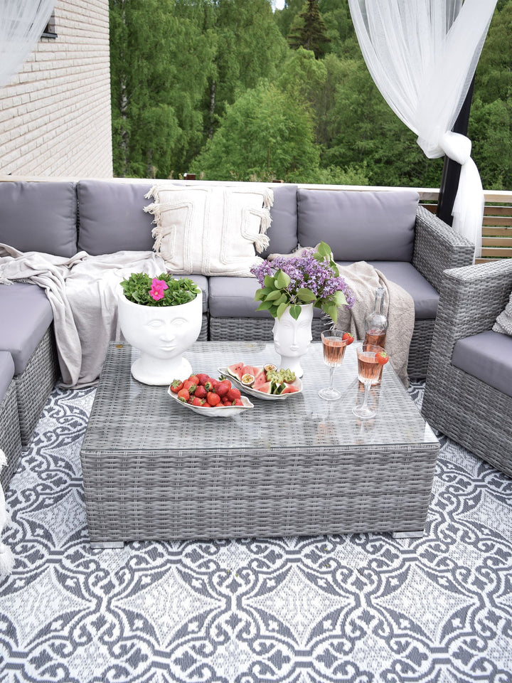 Xxl Garden Lounge Set with Table 8 Seater Right Hand Modular PE Rattan Grey