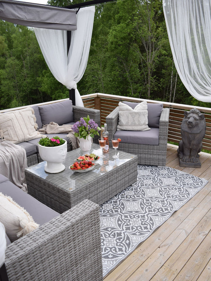 Xxl Garden Lounge Set with Table 8 Seater Right Hand Modular PE Rattan Grey
