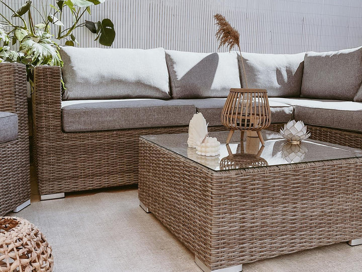 Xxl Garden Lounge Set with Table 8 Seater Right Hand Modular PE Rattan Grey