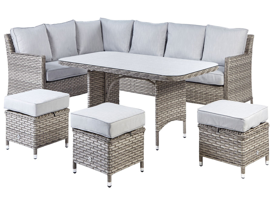 Lacona Pe Garden Lounge Set with Table and Ottoman 9 Seater Right Hand Rattan Light Grey