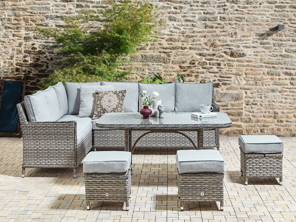 Lacona Pe Garden Lounge Set with Table and Ottoman 9 Seater Right Hand Rattan Light Grey