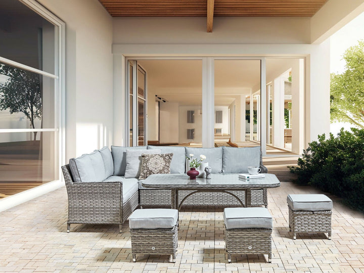Lacona Pe Garden Lounge Set with Table and Ottoman 9 Seater Right Hand Rattan Light Grey