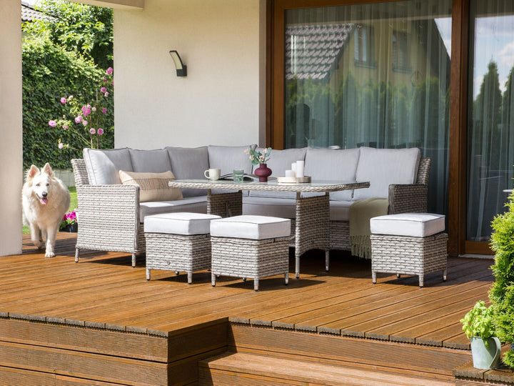 Lacona Pe Garden Lounge Set with Table and Ottoman 9 Seater Right Hand Rattan Light Grey