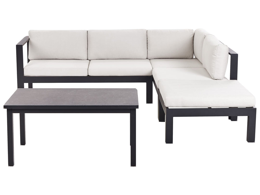 Messina Garden Corner Sofa with Table 5 Seater Left Hand Metal Off-White