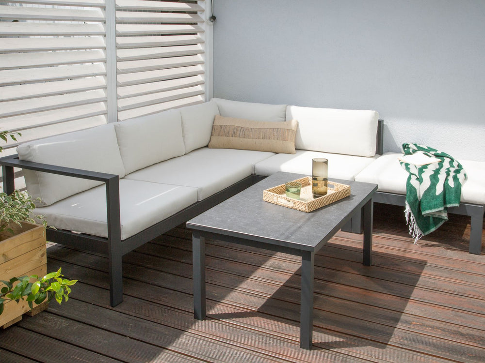 Messina Garden Corner Sofa with Table 5 Seater Left Hand Metal Off-White