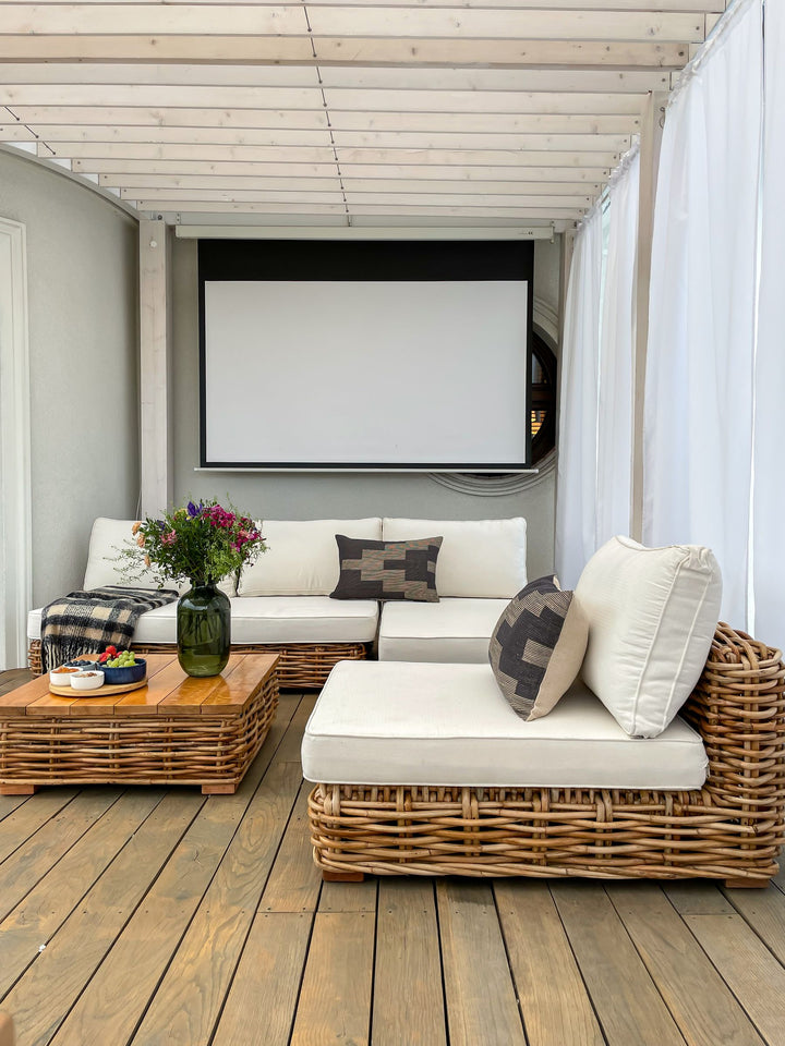 Varallo Garden Lounge Set with Table 4 Seater Left Hand Modular Rattan Natural