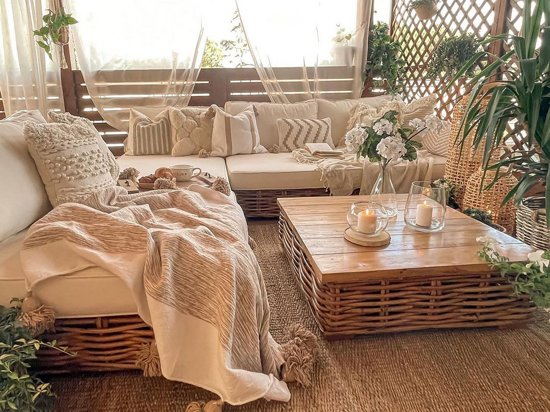 Varallo Garden Lounge Set with Table 4 Seater Left Hand Modular Rattan Natural
