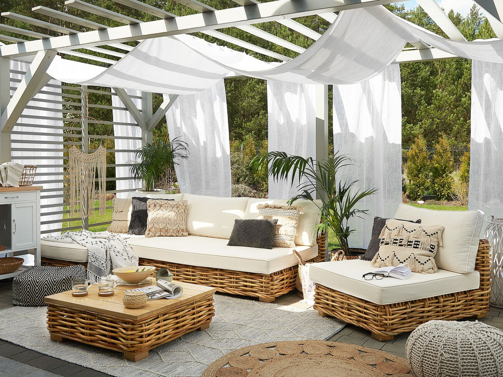 Varallo Garden Lounge Set with Table 4 Seater Left Hand Modular Rattan Natural